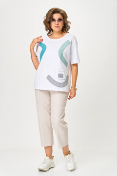 Брюки, футболка Anastasia 1212 белый/бежевый - фото 2
