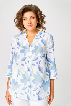Блуза Swallow 852 белый/голубые_цветы - фото 2