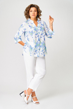 Блуза Swallow 852 белый/голубые_цветы - фото 5
