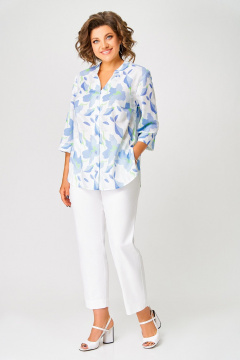 Блуза Swallow 852 белый/голубые_цветы - фото 4