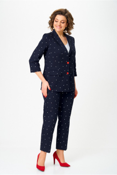 Брюки, жакет БелЭльСтиль 412-3_03_22+586-2_87_22 темно-синий_горох - фото 4