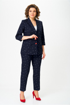 Брюки, жакет БелЭльСтиль 412-3_03_22+586-2_87_22 темно-синий_горох - фото 3