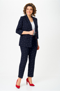 Брюки, жакет БелЭльСтиль 412-3_03_22+586-2_87_22 темно-синий_горох - фото 2