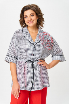 Блуза, брюки Орхидея 1580 черно-белый горошек-красный - фото 5