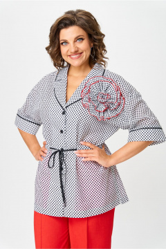 Блуза, брюки Орхидея 1580 черно-белый горошек-красный - фото 3