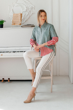 Рубашка Shymoda М_438-25 зелёная/красная/белая_полоска - фото 2