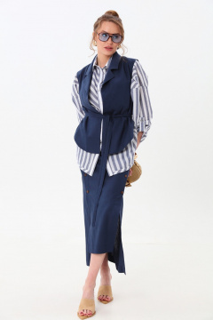 Жилет, рубашка, юбка NikVa 957-2 индиго и бело-синие полосы - фото 2