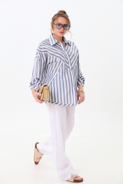 Брюки, рубашка NikVa 961-3 молоко+сине-белые полосы - фото 3