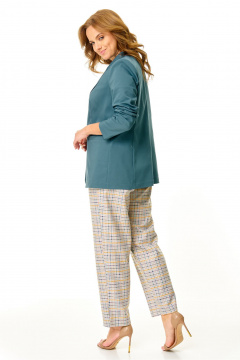 Брюки, жакет, ремень, футболка T&N 7651 темная_волна_цветная_клеточка_лайм - фото 2