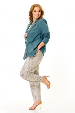 Брюки, жакет, ремень, футболка T&N 7651 темная_волна_цветная_клеточка_лайм - фото 3