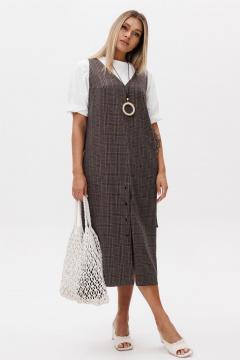 Сарафан Ma Vie М-685 коричневая-клетка - фото 1