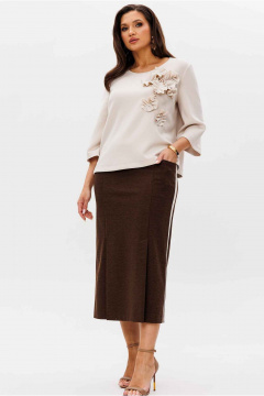 Блуза, юбка Mislana 1218 беж/коричневый_с_дизайном - фото 1