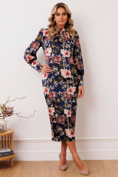 Платье Мода Юрс 2915 темно-синий_цветы - фото 1