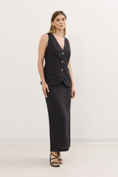 Жилет и юбка летний комплект из льна с резинкой DAVA 2212 черный - фото 4