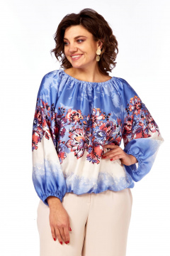 Блуза Ольга Стиль С-881 сиреневый_цветы - фото 4