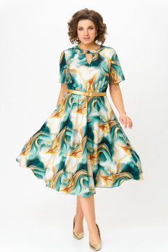 Платье Swallow 833 бирюзово-золотой_принт - фото 3