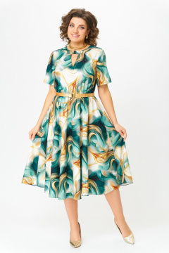 Платье Swallow 833 бирюзово-золотой_принт - фото 1