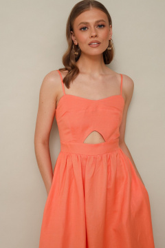 Льняное платье с регуляторами, фигурным вырезом и А-силуэтом PUR PUR 11-193/1 - фото 4