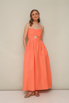 Льняное платье с регуляторами, фигурным вырезом и А-силуэтом PUR PUR 11-193/1 - фото 1