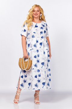 Платье Swallow 849.2 молочный/синие_серые_цветы - фото 1