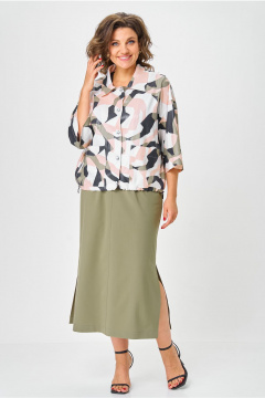 Жакет, юбка Andina city 9069-25 белый_абстракция_хаки - фото 1