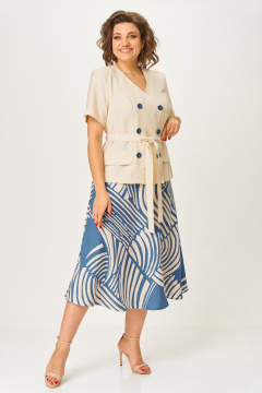 Жакет, юбка ANASTASIA MAK 1265 беж+синий - фото 1