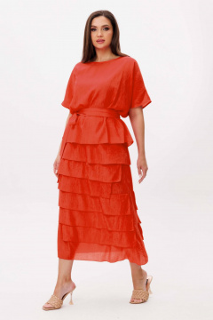 Летний комплект блузы и юбки из вискозы с эффектными воланами Fantazia Mod 4473 апельсин - фото 3