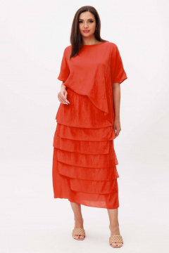 Летний комплект блузы и юбки из вискозы с эффектными воланами Fantazia Mod 4473 апельсин - фото 1