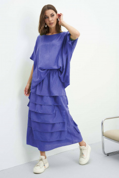 Летний комплект из вискозы с асимметричной юбкой и блузой Fantazia Mod 4473 джинс - фото 4