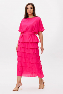 Летний комплект блузы и юбки из вискозы с асимметричным воланом Fantazia Mod 4473 фуксия - фото 3