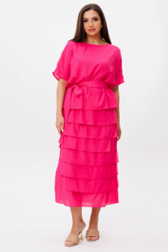 Летний комплект блузы и юбки из вискозы с асимметричным воланом Fantazia Mod 4473 фуксия - фото 1
