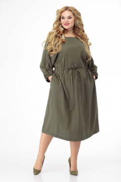 Платье с рельефами и длиной ниже колена Anelli 884 хаки - фото 5