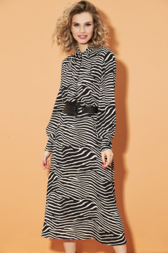 Демисезонное платье с воротником-стойкой и бантами DILIA 0469 зебра - фото 1