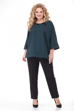 Зеленая блузка в стиле бохо из плательной ткани с декоративной тесьмой Angelina & Сo 492 изумруд - фото 5