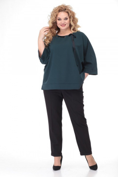 Зеленая блузка в стиле бохо из плательной ткани с декоративной тесьмой Angelina & Сo 492 изумруд - фото 4