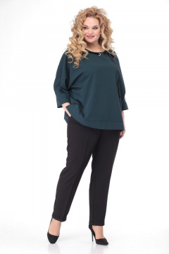 Зеленая блузка в стиле бохо из плательной ткани с декоративной тесьмой Angelina & Сo 492 изумруд - фото 3