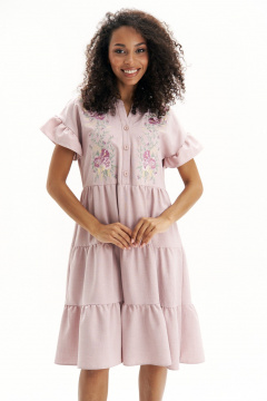 Платье свободное с цветочной вышивкой и ярусами воланов Urs 22-826-1 - фото 4