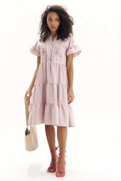 Платье свободное с цветочной вышивкой и ярусами воланов Urs 22-826-1 - фото 3