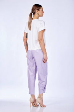 Комплект из топа и брюк из эко-кожи с разрезами и карманами Anastasia 979 молоко/лаванда - фото 5