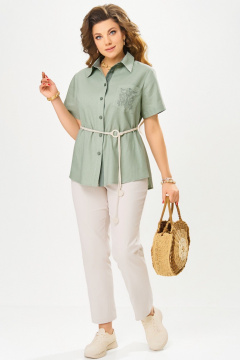 Блуза, брюки Fita 1663 бежево-фисташковый - фото 1