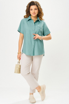 Блуза, брюки Fita 1664 бежево-нефритовый - фото 3