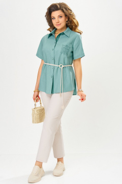 Блуза, брюки Fita 1664 бежево-нефритовый - фото 2