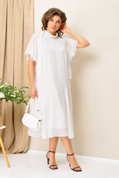 Платье VOLNA 1422 молочно-белый/горох - фото 1