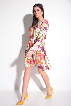 Платье с ярким цветочным принтом и резинкой на талии Michel chic 2044 цветочки - фото 2
