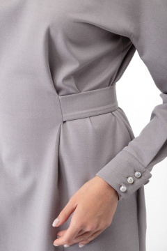 Платье стального оттенка с поясом и пуговицами Anelli 956 серый - фото 4