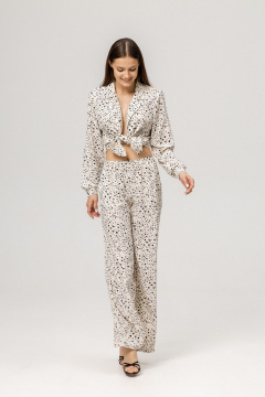 Блуза, брюки Twok 111006 белый с черными цветами - фото 2