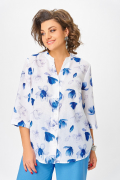 Блуза Swallow 852.1 молочный/синие_и_серые_цветы - фото 2