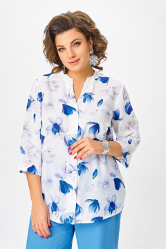 Блуза Swallow 852.1 молочный/синие_и_серые_цветы - фото 1