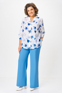 Блуза Swallow 852.1 молочный/синие_и_серые_цветы - фото 5