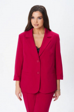 Деловой костюм из текстиля из жакета и зауженных брюк SandyNa 130561 спелая_малина - фото 4